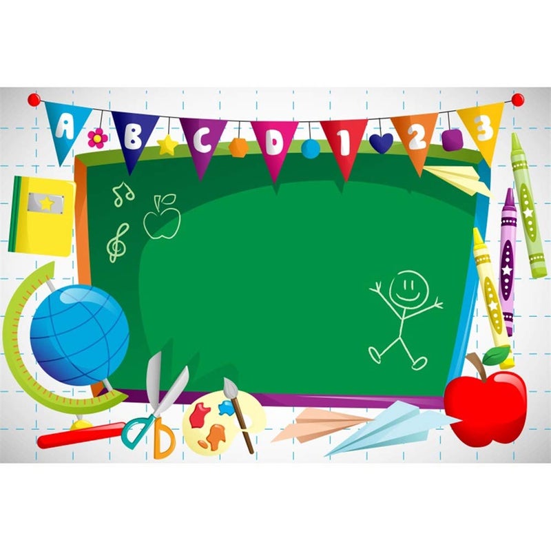 Leyiyi 6x4ft Vinyl Photography Background Welcome to Kindergarten Backdrop ABC Letters Blackboard Watercolor Pen Paper Airplane Globe Back to School Themed Party Backdrops Banner - Image 1